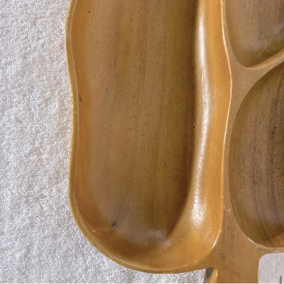 Vintage MCM Hawaiian Tiki Tropical Monkey Pod Wooden Palm Leaf Serving Dish Tray - Picture 11 of 13